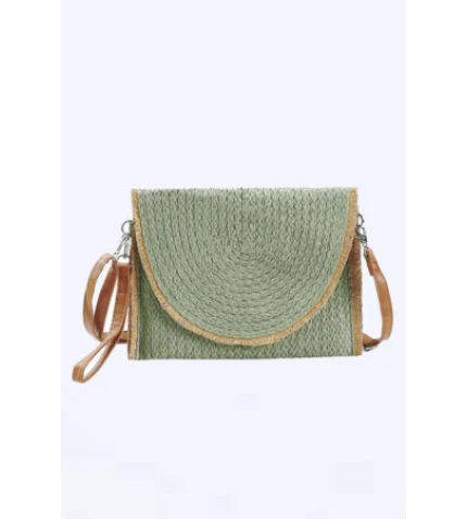 Solid Color Straw Convertible Swing Clutch Bag