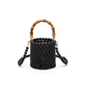 Bamboo Top Handle Beaded Bucket Clutch Bag