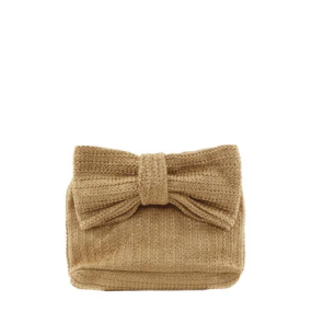 Bow Accent Straw Clutch Bag