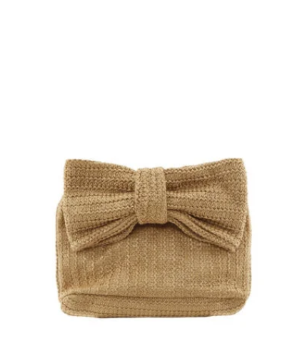 Bow Accent Straw Clutch Bag