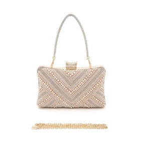 Chevron Pearl Rhinestone Convertible Box Clutchj