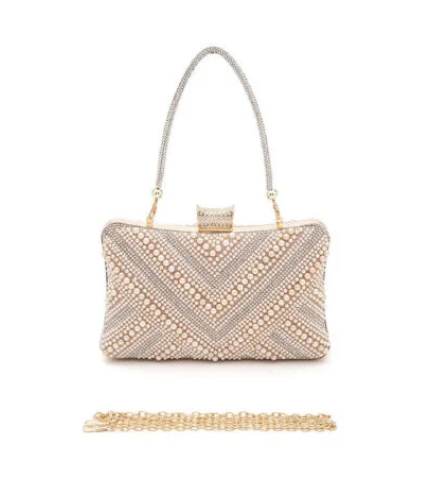Chevron Pearl Rhinestone Convertible Box Clutchj