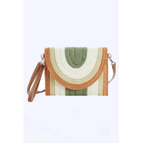 Contrast Color Convertible Straw Clutch Swing Bag
