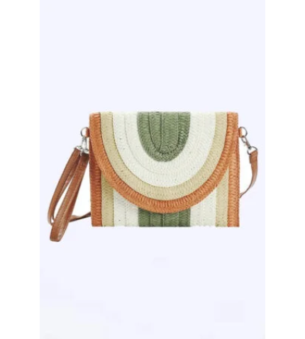 Contrast Color Convertible Straw Clutch Swing Bag