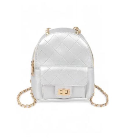 Metallic Pastel Quilted Small Convertible Backpack