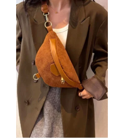 Corduroy Crossbody Bag with Removable Strap