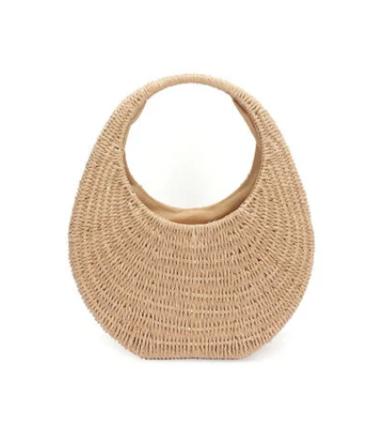 Faux Straw Wicker Moon Bag
